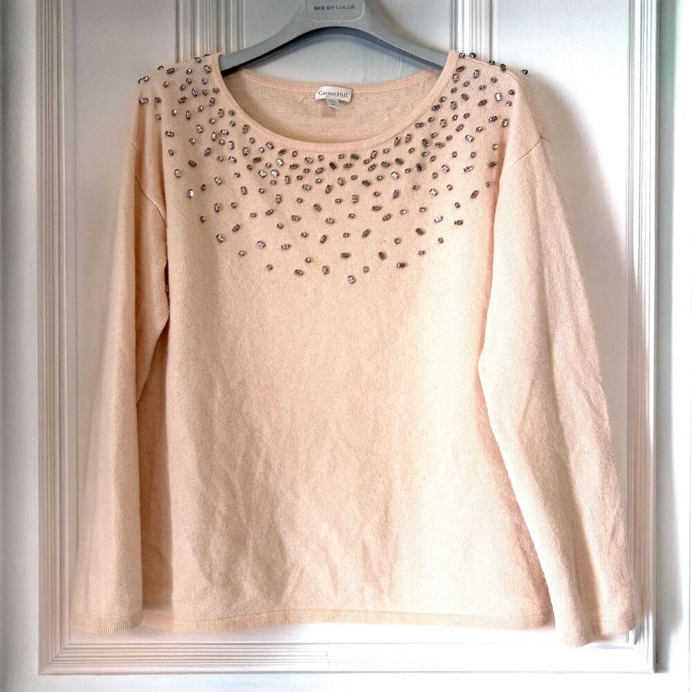 GARNET HILL 100% Cashmere Gemstone Embellished Sweater in Peach Size M